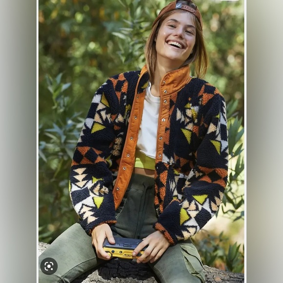 FREE PEOPLE-Rocky Ridge Fleece Aztec Jacket Night Sky SIZE EXTRA SMALL - Picture 2 of 9